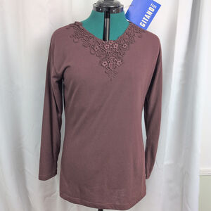 Deadstock Gitano Ladies' Brown Embroidered Top Medium